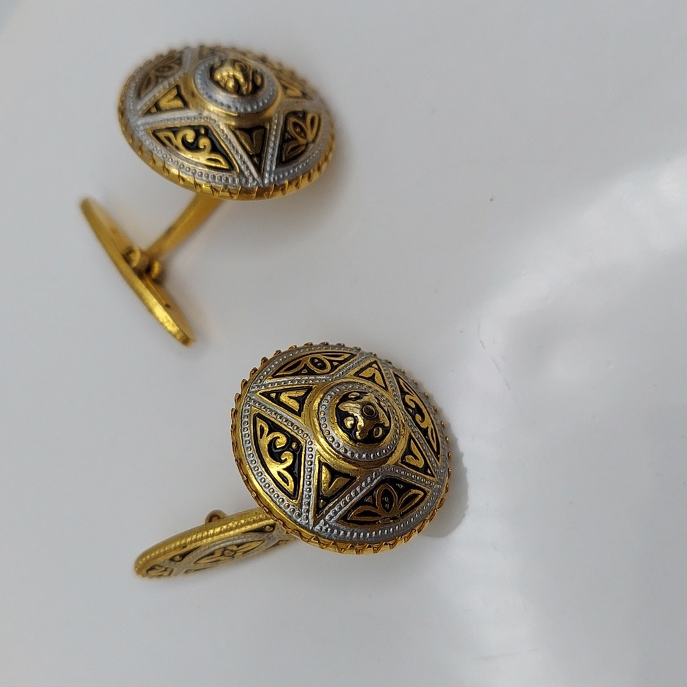 Vtg Damascene Intricate Gold and Silver Mens Cufflinks. - Picture 2 of 10